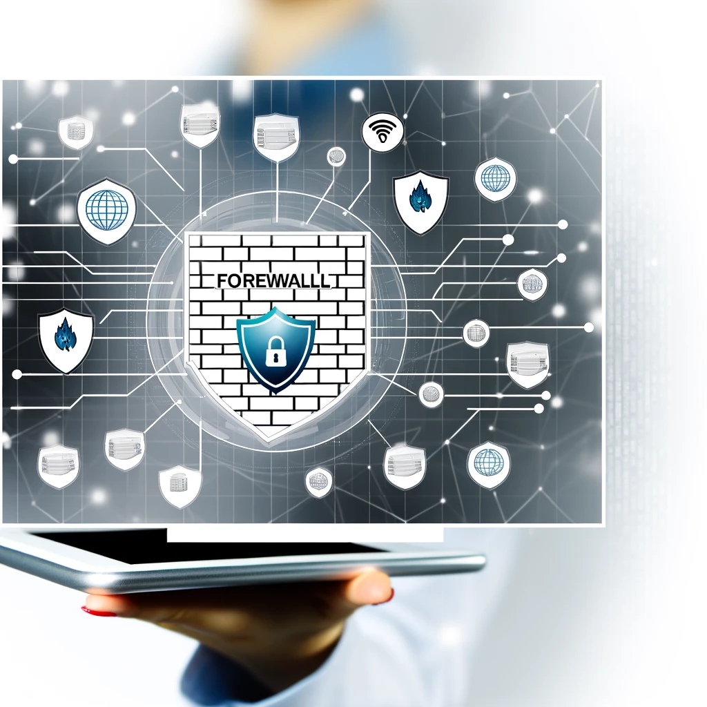 DALL·E 2024 04 04 21.01.20 Create a detailed and impactful image that visually represents firewall security solutions. The image should highlight the concept of network protecti